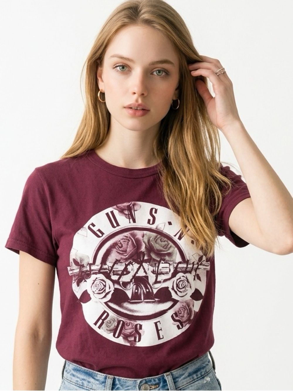 GUNS N’ ROSES | Graphic Band Tee Short Sleeve Burgundy & White Size Small